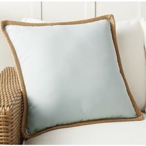Pottery Barn Blue Linen With Jute Trim Accent Pillow With Feather Insert
